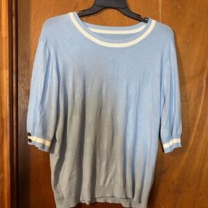 Light Blue Short Sleeve Knit Tee with Contrast Trim